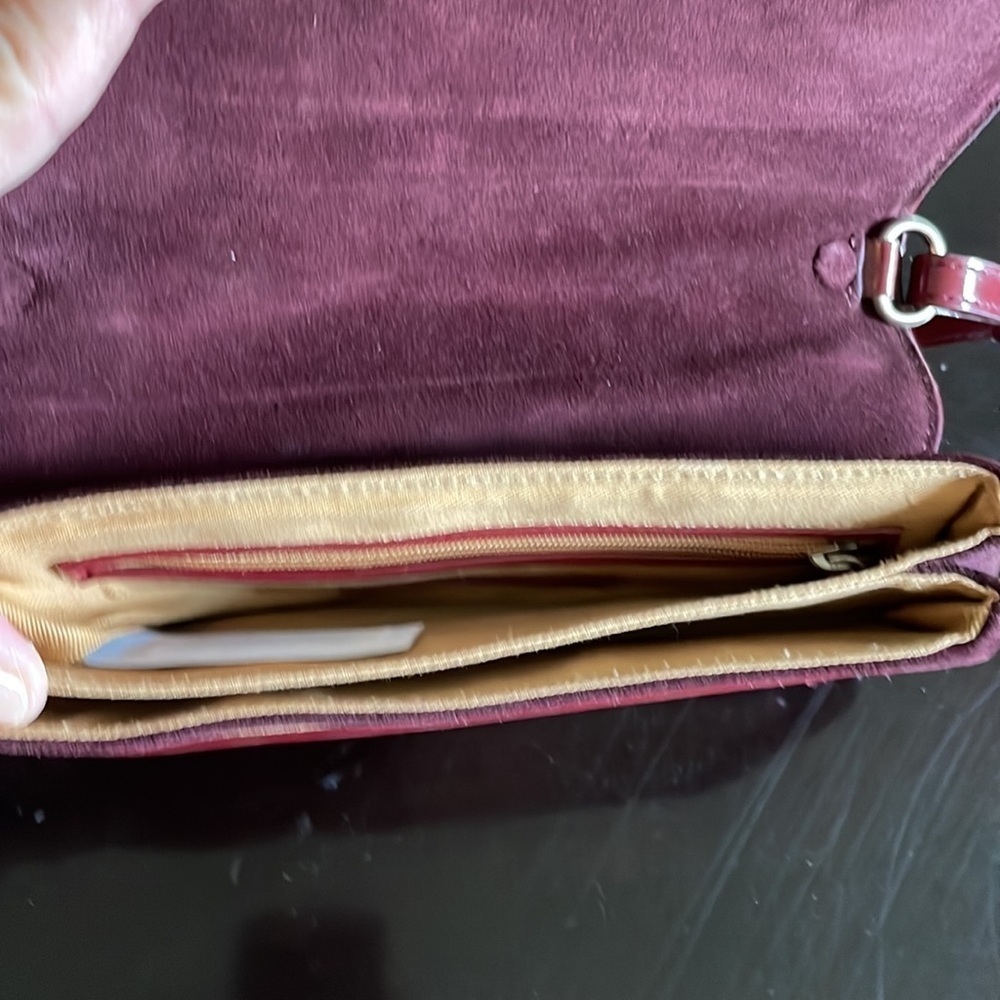 Ann Taylor Burgundy suede and patent small structured handbag: - Picture 6 of 7